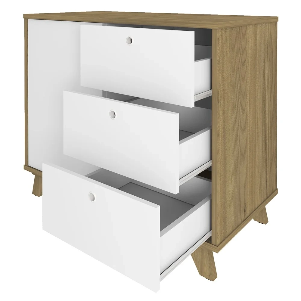 Mesa Escrivaninha em L Golden e Balcão 1 Porta 3 Gavetas Merano A06 Olmo/Branco - Mpozenato