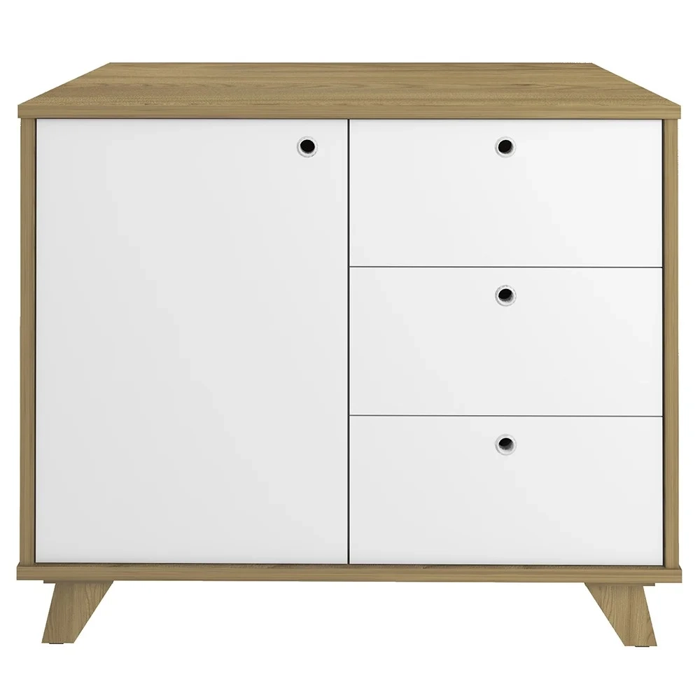 Mesa Escrivaninha em L Golden e Balcão 1 Porta 3 Gavetas Merano A06 Olmo/Branco - Mpozenato