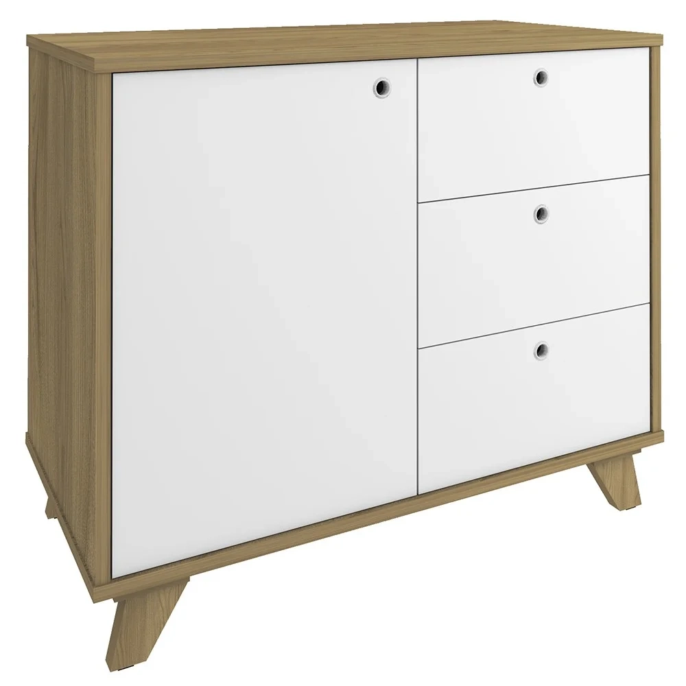 Mesa Escrivaninha em L Golden e Balcão 1 Porta 3 Gavetas Merano A06 Olmo/Branco - Mpozenato