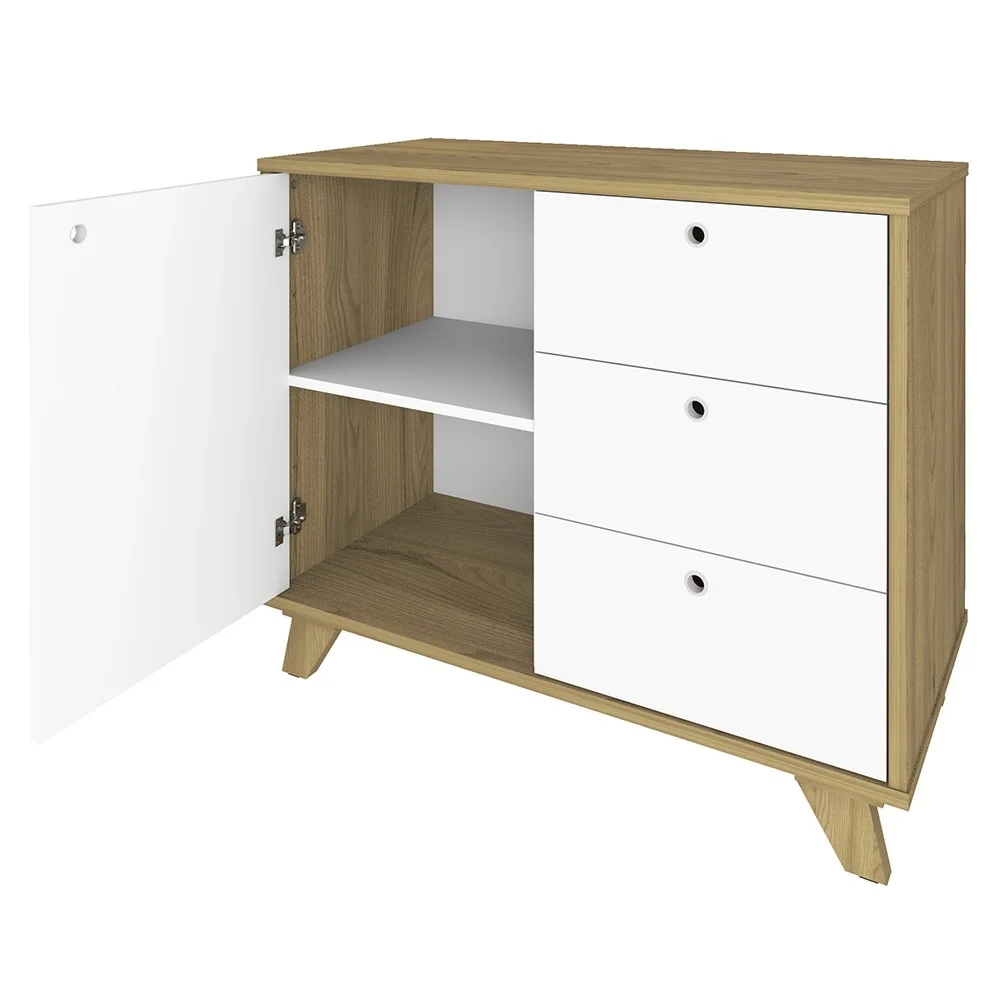 Mesa Escrivaninha em L Golden e Balcão 1 Porta 3 Gavetas Merano A06 Olmo/Branco - Mpozenato