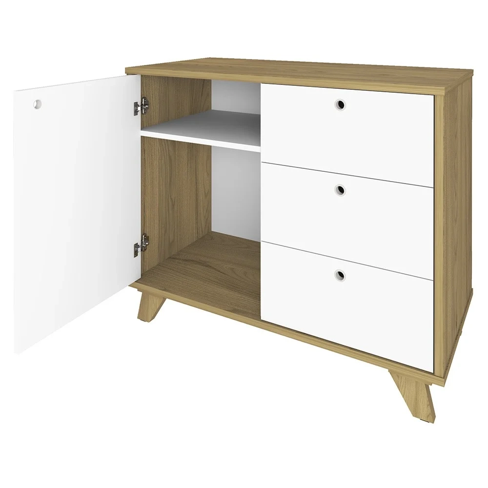 Mesa Escrivaninha 135cm Elai e Balcão 1 Porta 3 Gavetas Merano A06 Olmo/Branco - Mpozenato