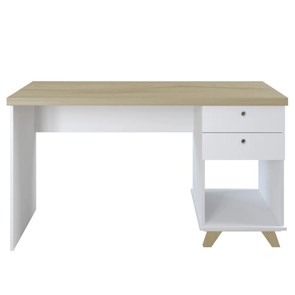 Mesa Escrivaninha 135cm Elai e Balcão 1 Porta 3 Gavetas Merano A06 Olmo/Branco - Mpozenato