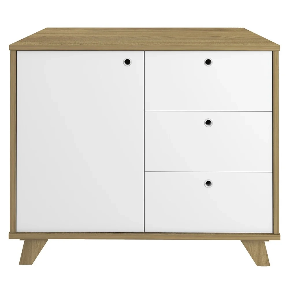 Mesa Escrivaninha 135cm Elai e Balcão 1 Porta 3 Gavetas Merano A06 Olmo/Branco - Mpozenato