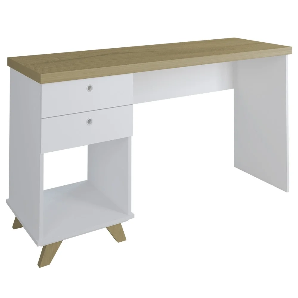 Mesa Escrivaninha 135cm Elai e Balcão 1 Porta 3 Gavetas Merano A06 Olmo/Branco - Mpozenato