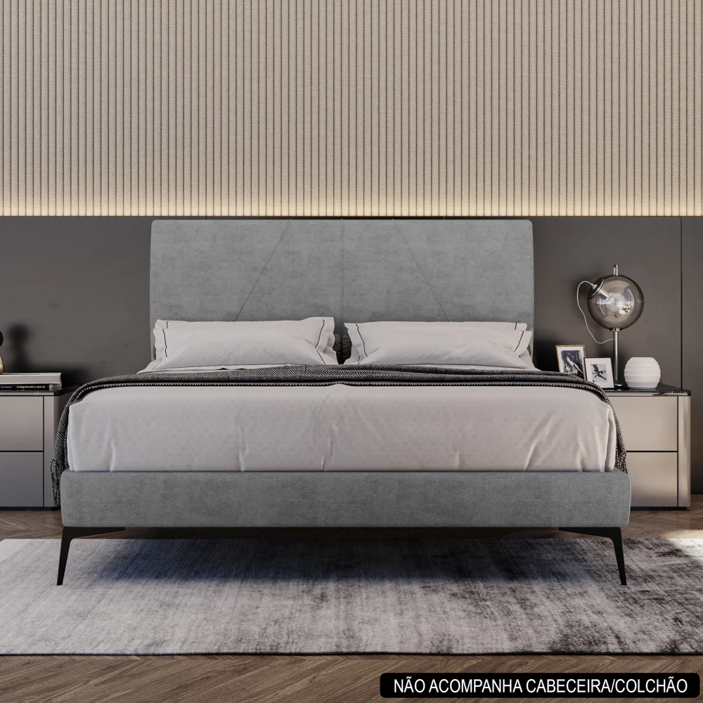 Cama Casal Queen 165cm Pés Metálicos Elisa S05 Veludo Cinza - Mpozenato