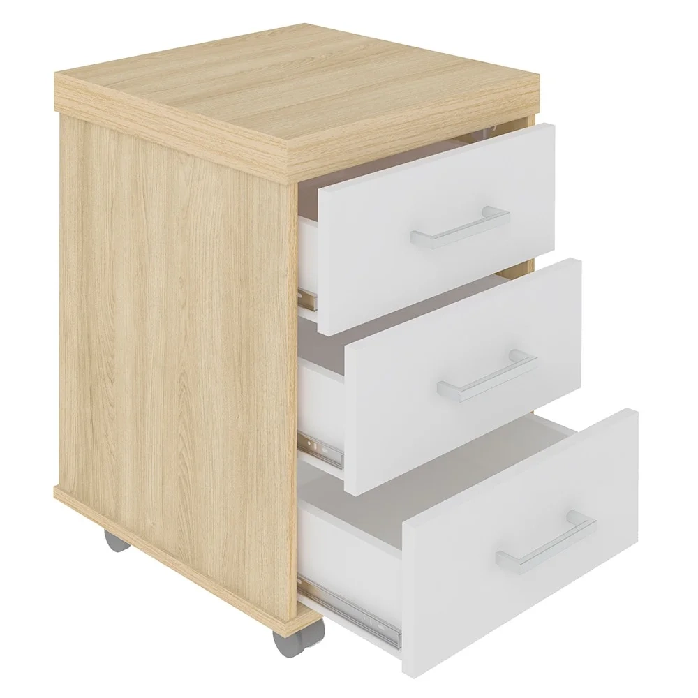 Conjunto Escritório Home Office 3 Peças Mesa em L Corp A06 Carvalho/Branco - Mpozenato