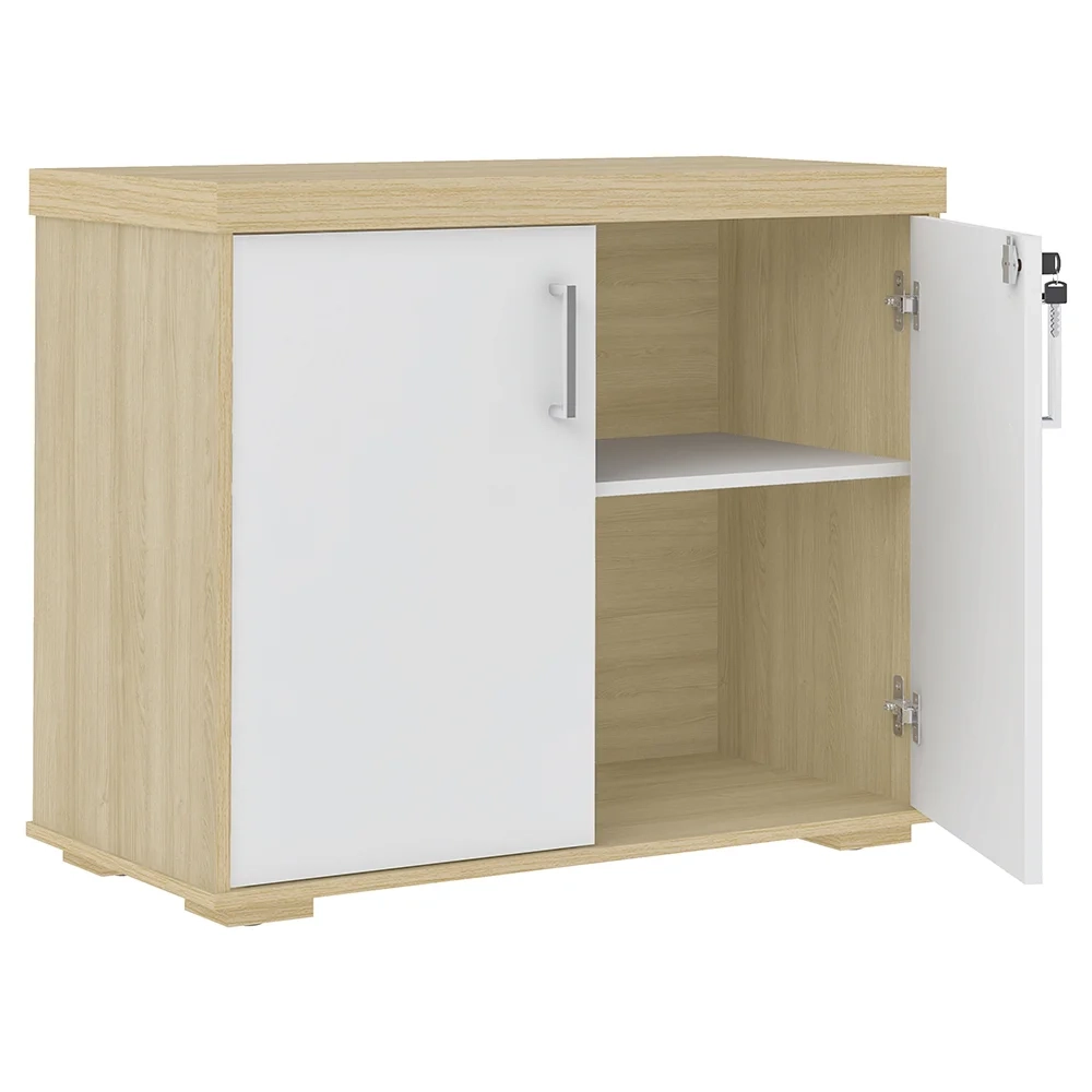 Conjunto Escritório Home Office 3 Peças Mesa em L Corp A06 Carvalho/Branco - Mpozenato