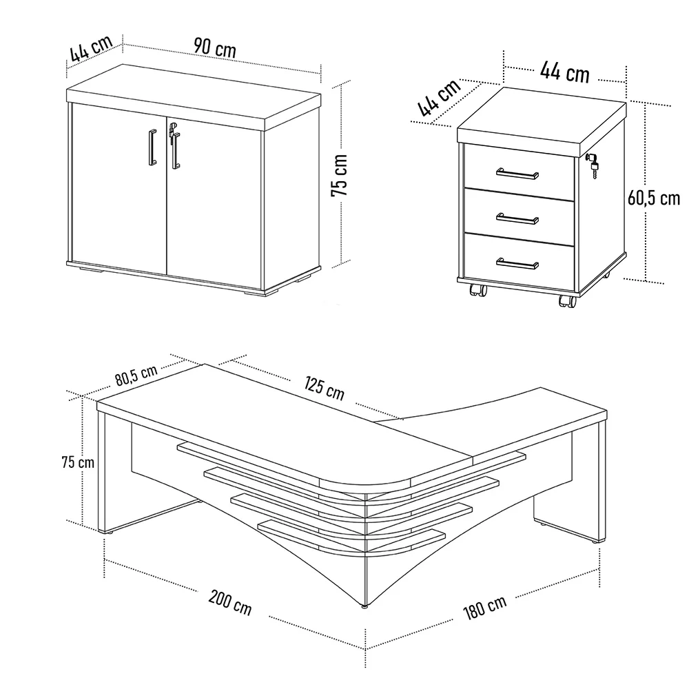 Conjunto Escritório Home Office 3 Peças Mesa em L Corp A06 Carvalho/Branco - Mpozenato