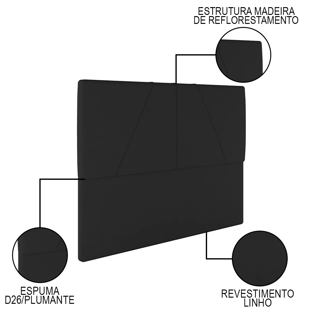 Cama Casal Queen com Cabeceira 165cm Pés Metálicos Elisa S05 Linho Preto - Mpozenato
