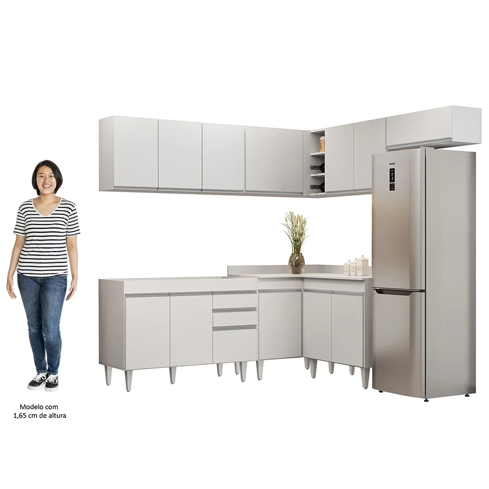 Armário de Cozinha Modulado de Canto 7 Peças CP19 Balcão sem Tampo Branco - Lumil