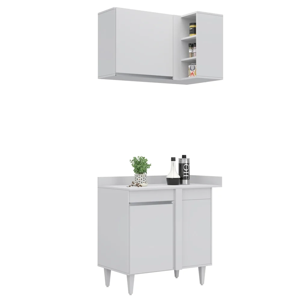 Armário de Cozinha Modulado de Canto 7 Peças CP19 Balcão sem Tampo Branco - Lumil