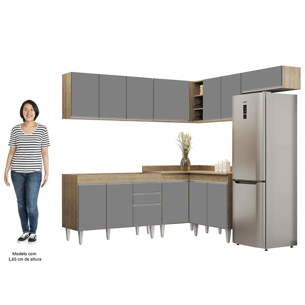 Armário de Cozinha Modulado de Canto 7 Peças CP19 Balcão sem Tampo Castanho/Cinza - Lumil