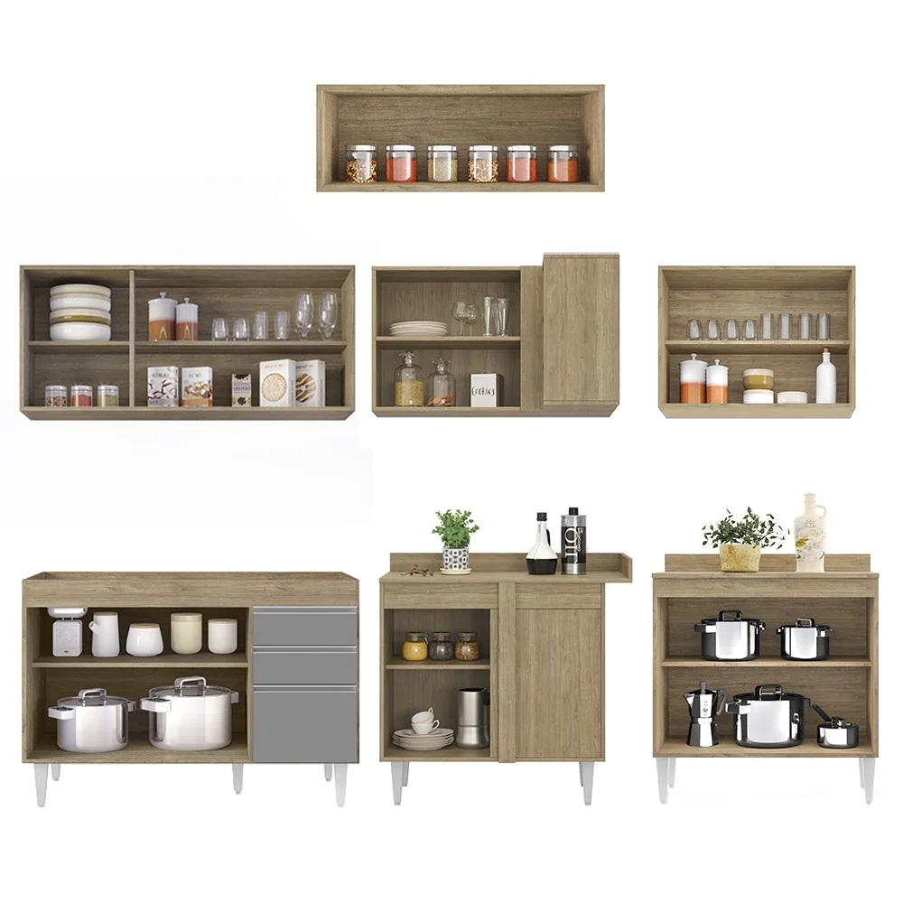Armário de Cozinha Modulado de Canto 7 Peças CP19 Balcão sem Tampo Castanho/Cinza - Lumil