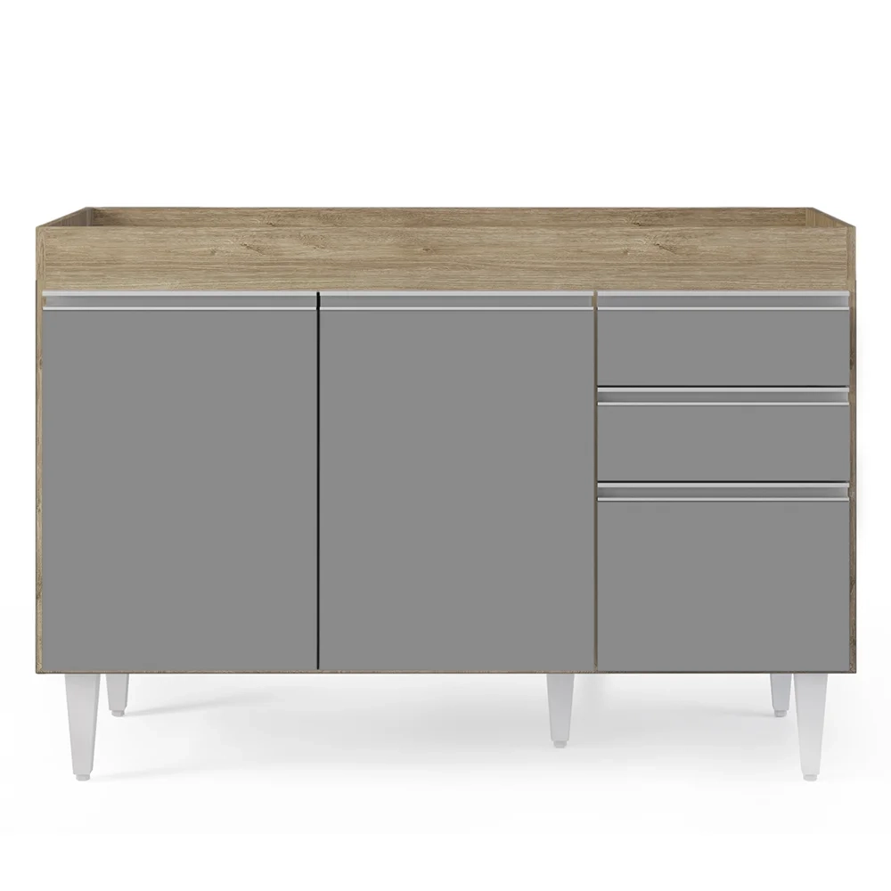 Armário de Cozinha Modulado de Canto 7 Peças CP19 Balcão sem Tampo Castanho/Cinza - Lumil