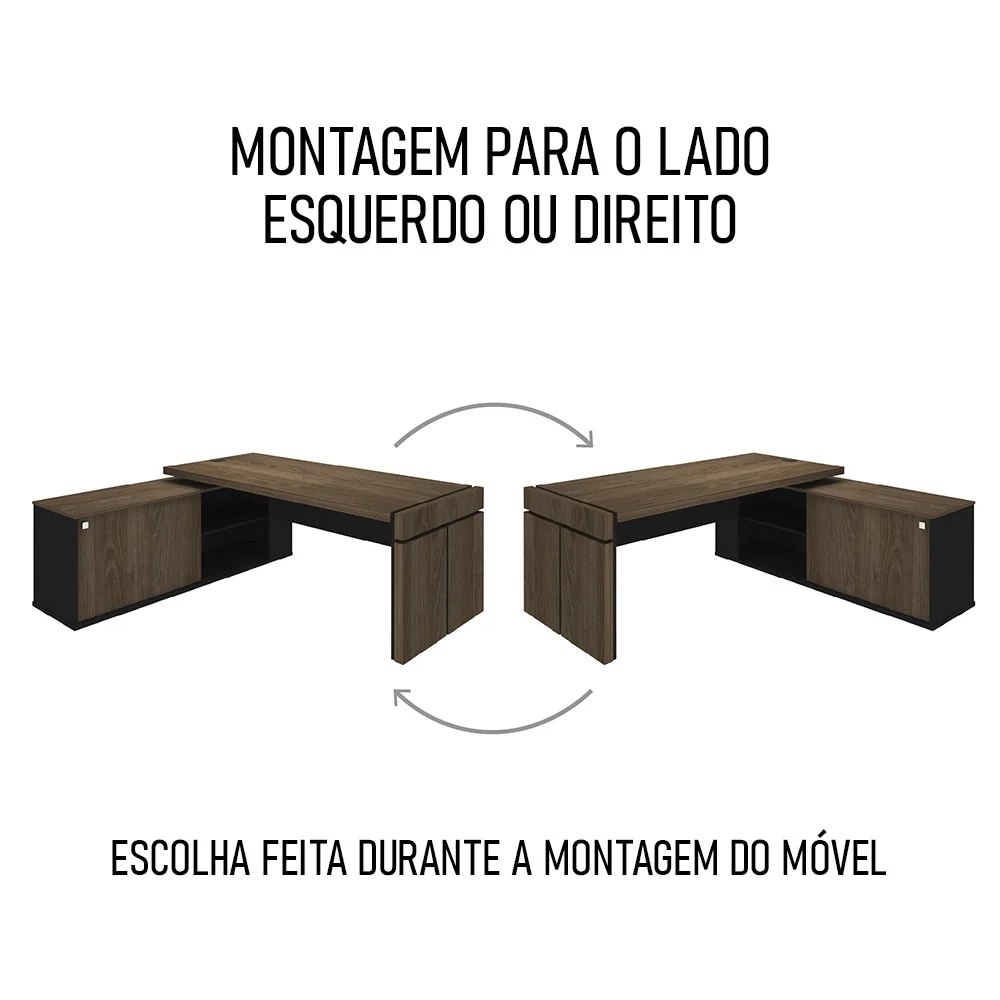 Conjunto Escritório Home Office 3 Peças Mesa Diretor Corp A06 Charuto/Preto - Mpozenato