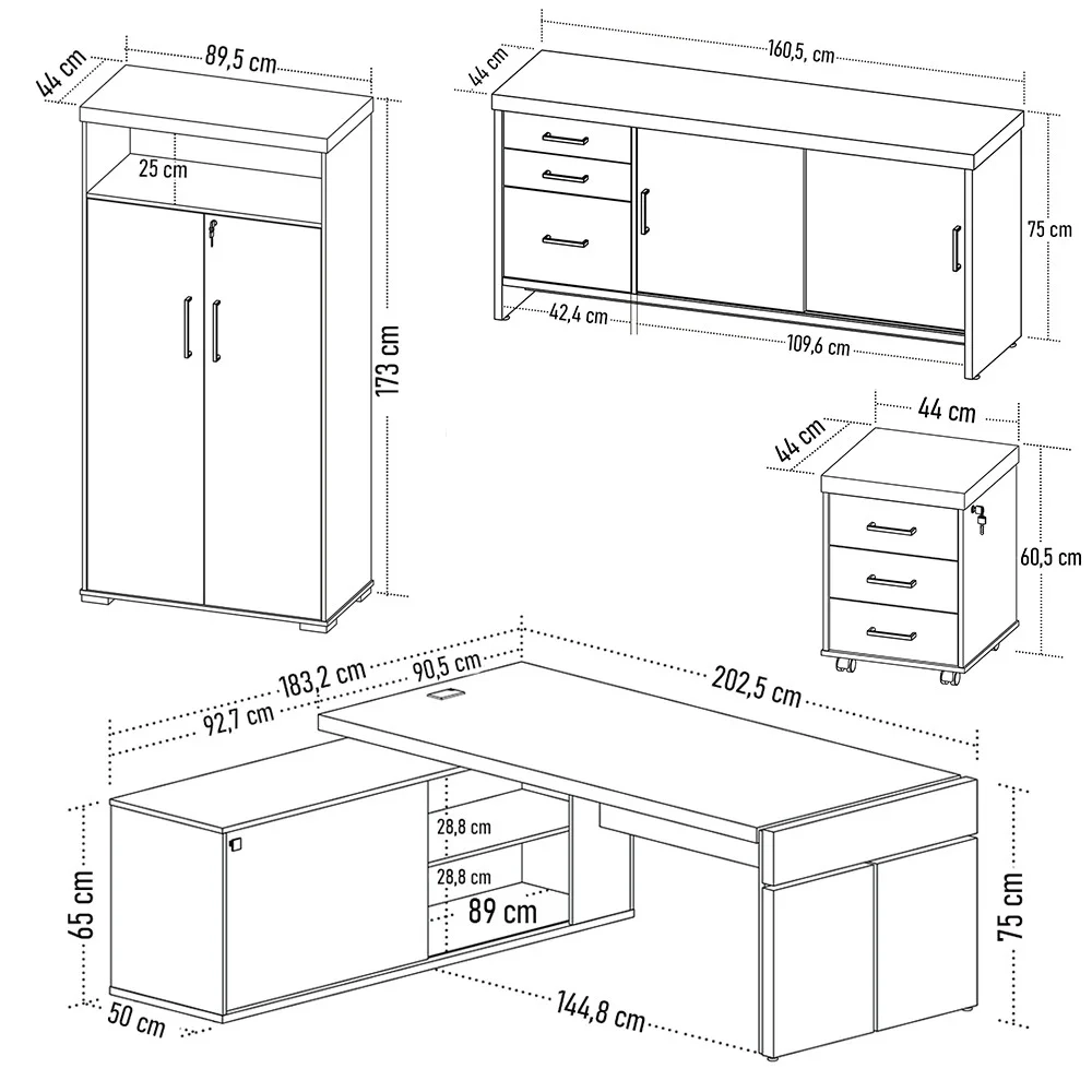 Conjunto Escritório Home Office 3 Peças Mesa Diretor Corp A06 Charuto/Preto - Mpozenato
