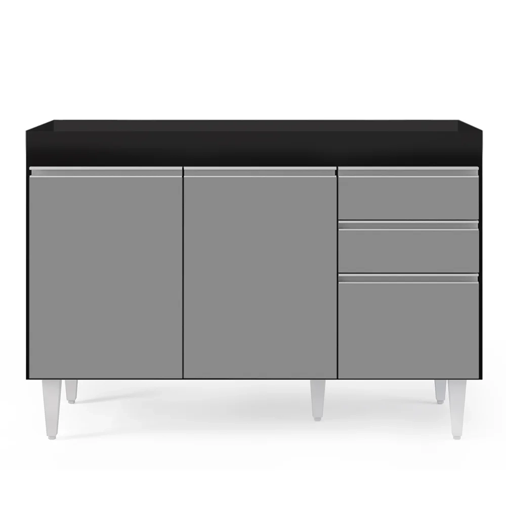 Armário de Cozinha Modulado de Canto 7 Peças CP19 Balcão sem Tampo Preto/Cinza - Lumil