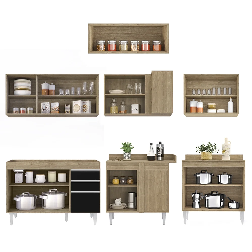 Armário de Cozinha Modulado de Canto 7 Peças CP19 Balcão sem Tampo Castanho/Preto - Lumil