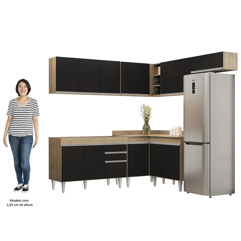 Armário de Cozinha Modulado de Canto 7 Peças CP19 Balcão sem Tampo Castanho/Preto - Lumil