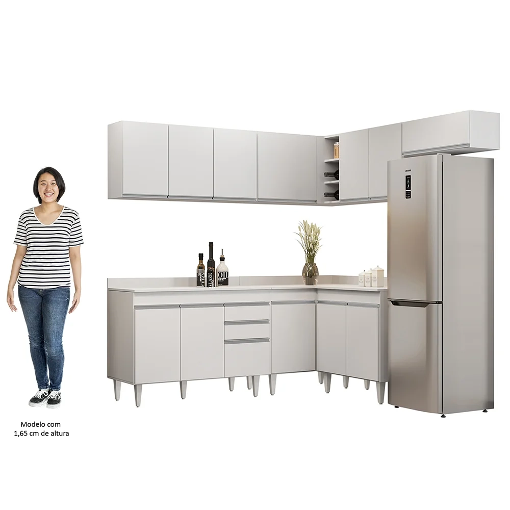 Armário de Cozinha Modulado de Canto 7 Peças CP20 Balcão com Tampo Branco - Lumil