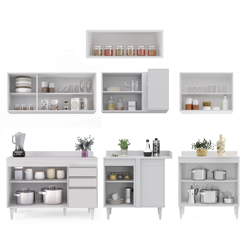 Armário de Cozinha Modulado de Canto 7 Peças CP20 Balcão com Tampo Branco - Lumil