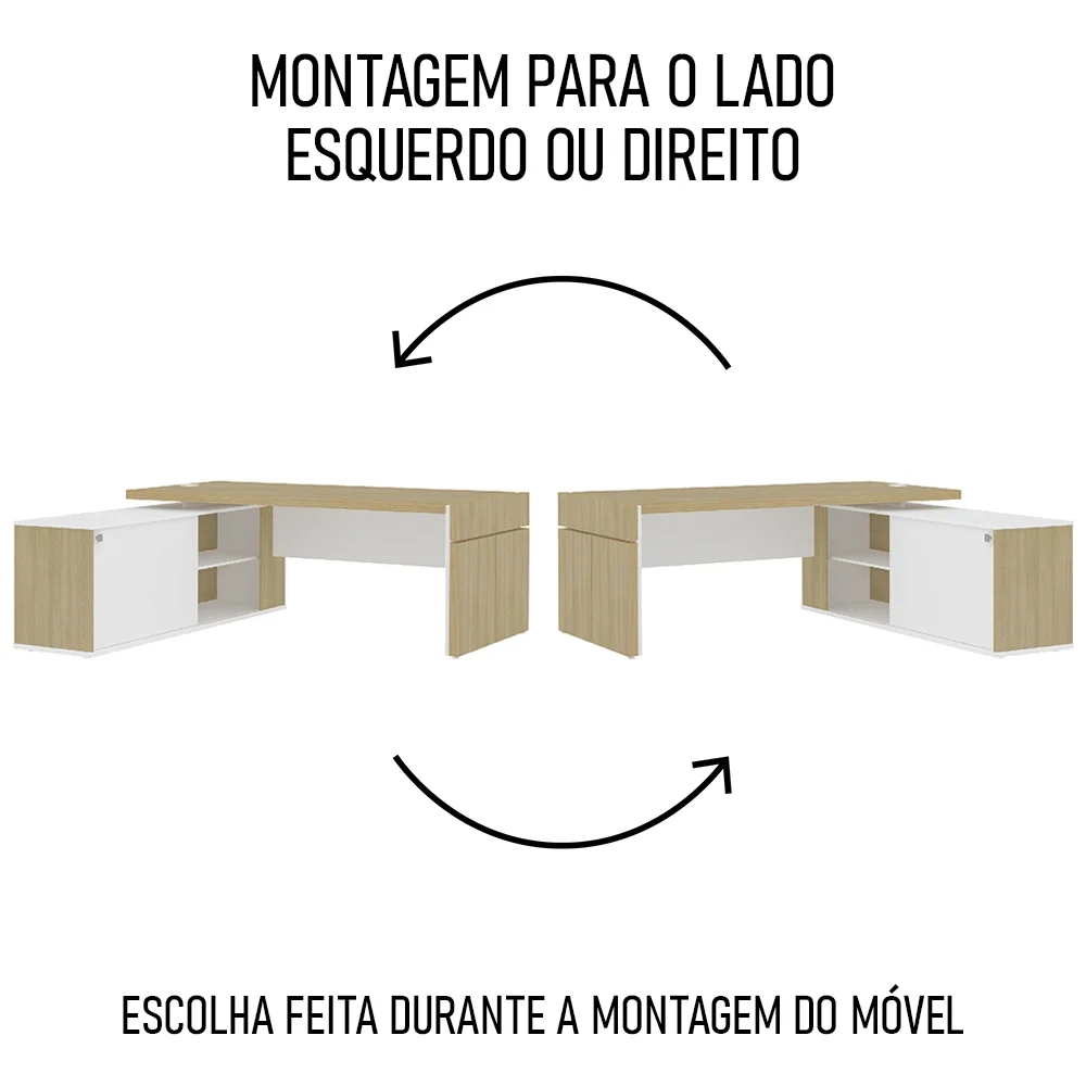 Conjunto Escritório Home Office 3 Peças Mesa Diretor Corp A06 Carvalho/Branco - Mpozenato
