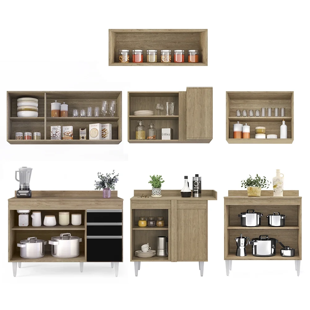 Armário de Cozinha Modulado de Canto 7 Peças CP20 Balcão com Tampo Castanho/Preto - Lumil