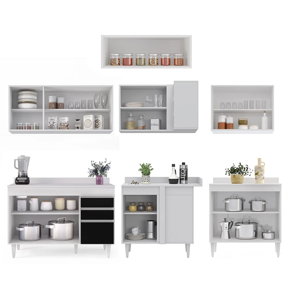 Armário de Cozinha Modulado de Canto 7 Peças CP20 Balcão com Tampo Branco/Preto - Lumil