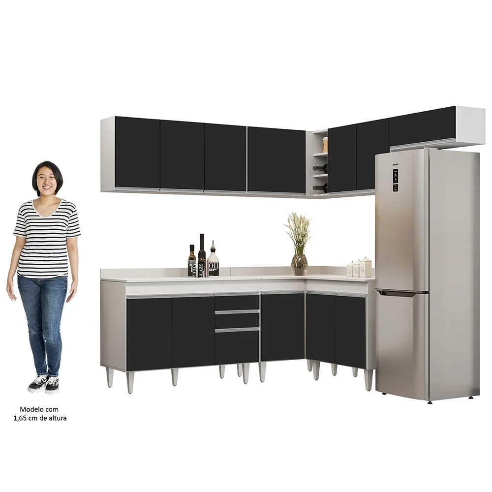 Armário de Cozinha Modulado de Canto 7 Peças CP20 Balcão com Tampo Branco/Preto - Lumil