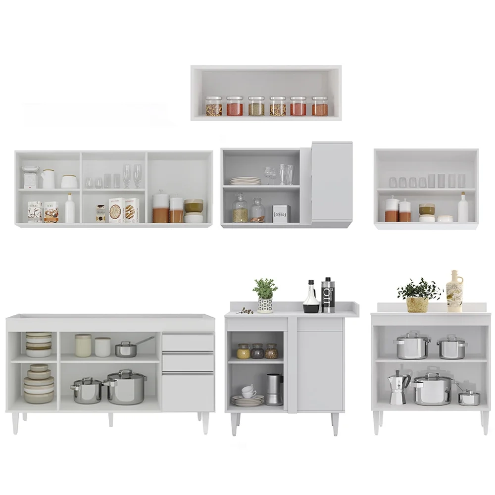Armário de Cozinha Modulado de Canto 7 Peças CP22 Balcão sem Tampo Branco - Lumil