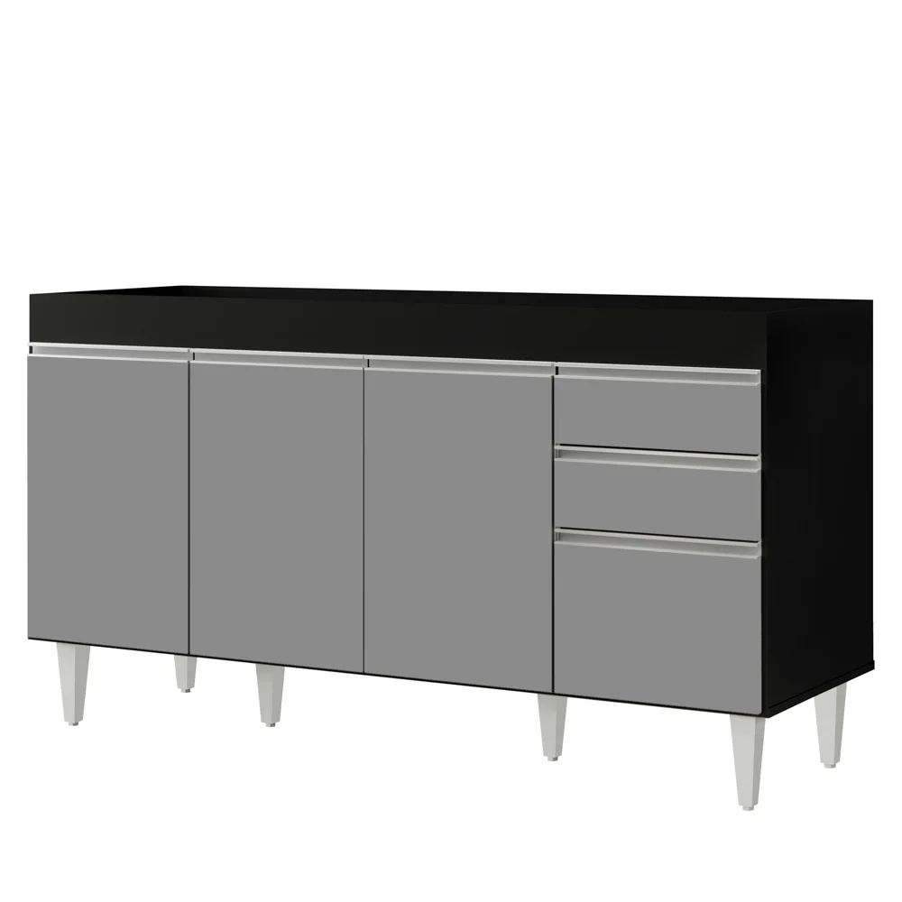 Armário de Cozinha Modulado de Canto 7 Peças CP22 Balcão sem Tampo Preto/Cinza - Lumil