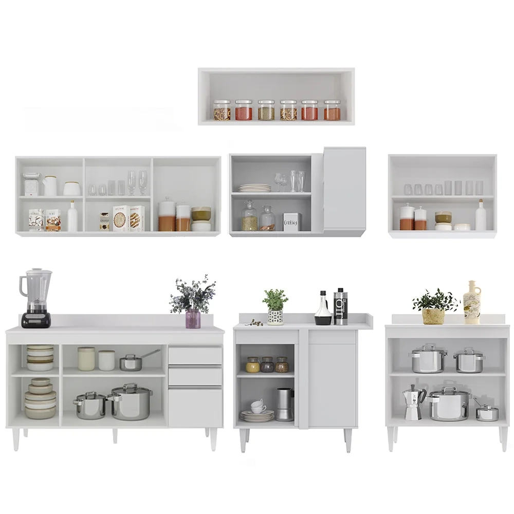 Armário de Cozinha Modulado de Canto 7 Peças CP23 Balcão com Tampo Branco - Lumil