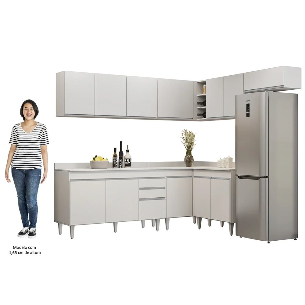 Armário de Cozinha Modulado de Canto 7 Peças CP23 Balcão com Tampo Branco - Lumil