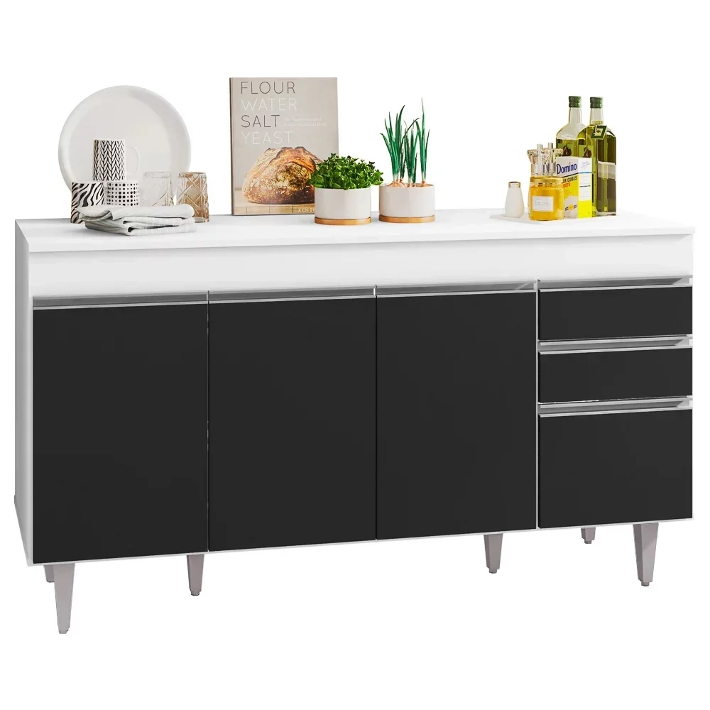 Armário de Cozinha Modulado de Canto 7 Peças CP23 Balcão com Tampo Branco/Preto - Lumil