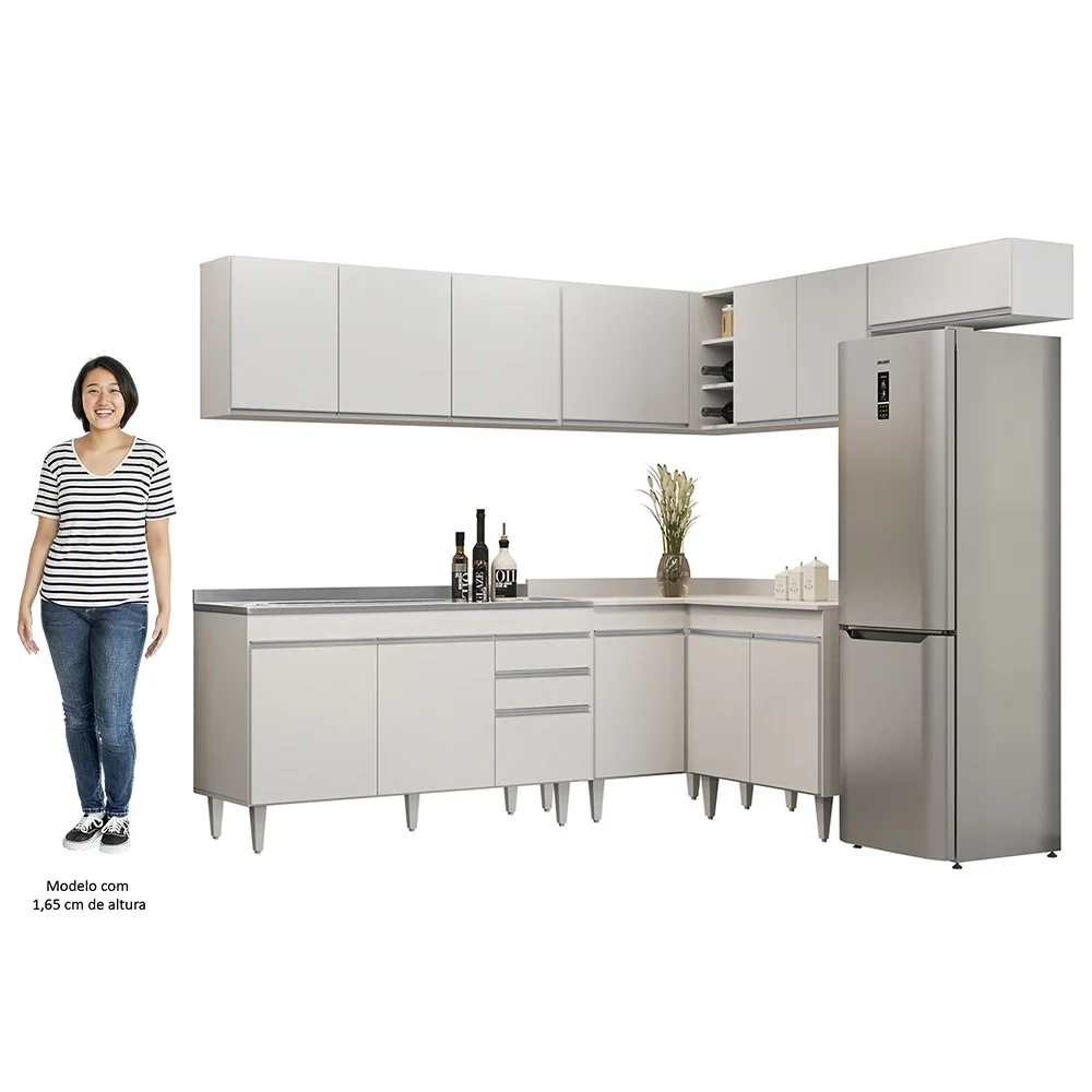 Armário de Cozinha Modulado de Canto 7 Peças CP24 com Pia Inox Branco - Lumil