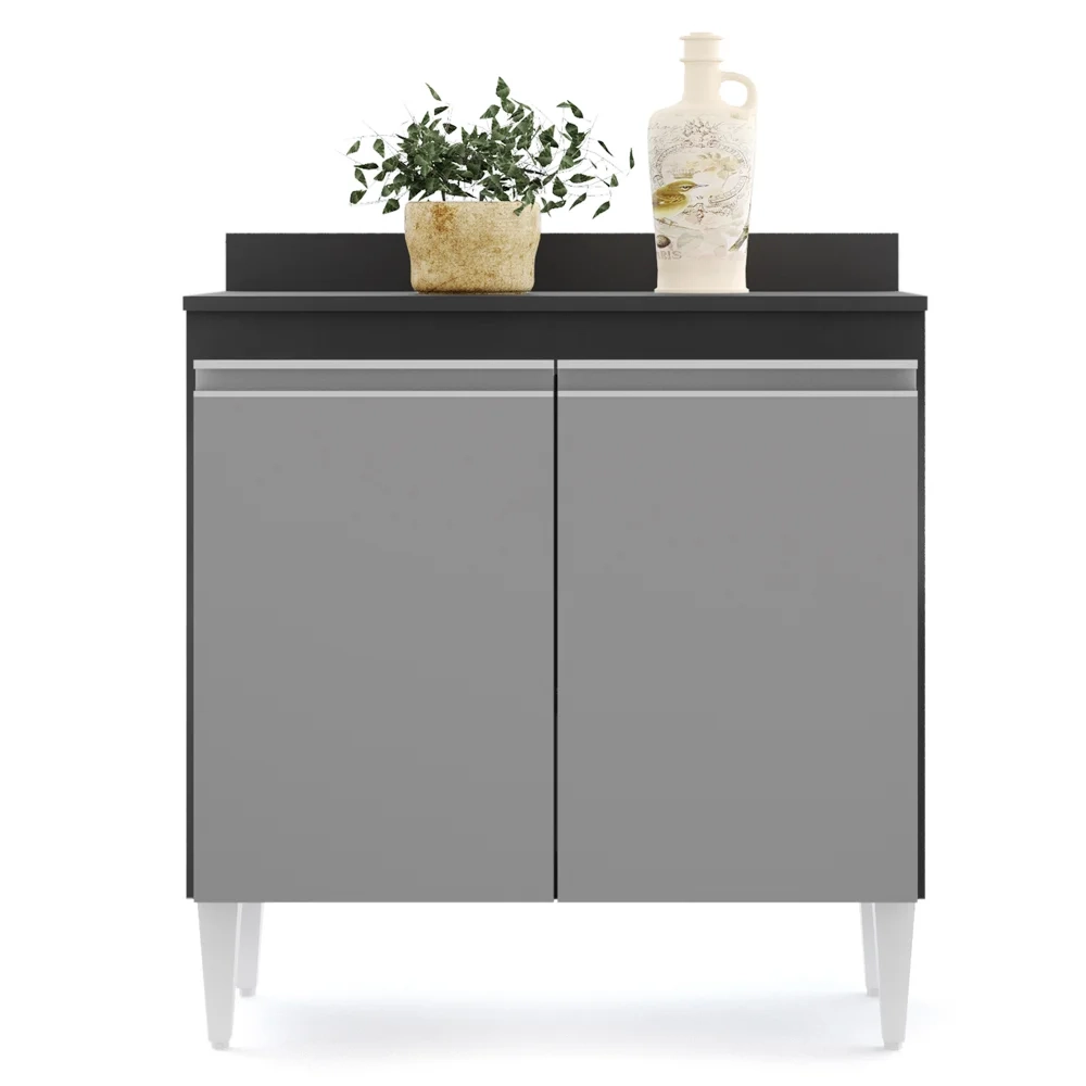 Armário de Cozinha Modulado de Canto 7 Peças CP24 com Pia Inox Preto/Cinza - Lumil