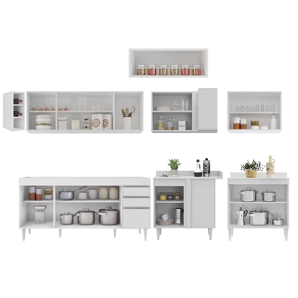 Armário de Cozinha Modulado de Canto 8 Peças CP25 Balcão sem Tampo Branco - Lumil
