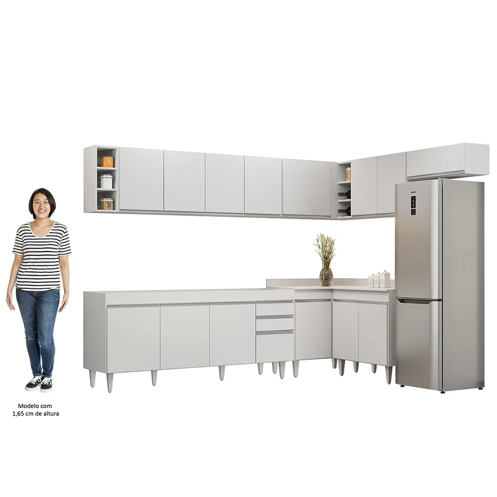 Armário de Cozinha Modulado de Canto 8 Peças CP25 Balcão sem Tampo Branco - Lumil