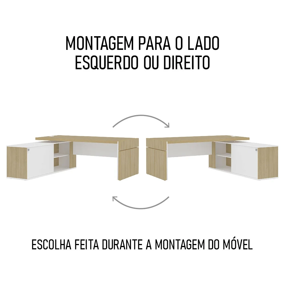 Conjunto Escritório Home Office 4 Peças Mesa Diretor Corp A06 Carvalho/Branco - Mpozenato
