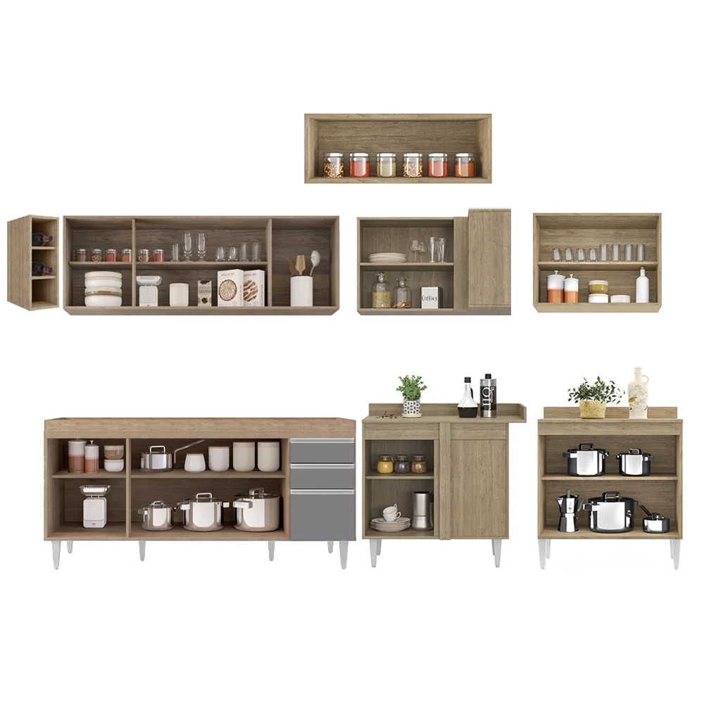 Armário de Cozinha Modulado de Canto 8 Peças CP25 Balcão sem Tampo Castanho/Cinza - Lumil