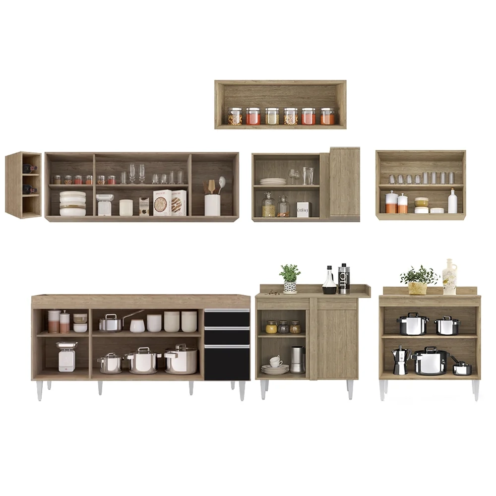 Armário de Cozinha Modulado de Canto 8 Peças CP25 Balcão sem Tampo Castanho/Preto - Lumil