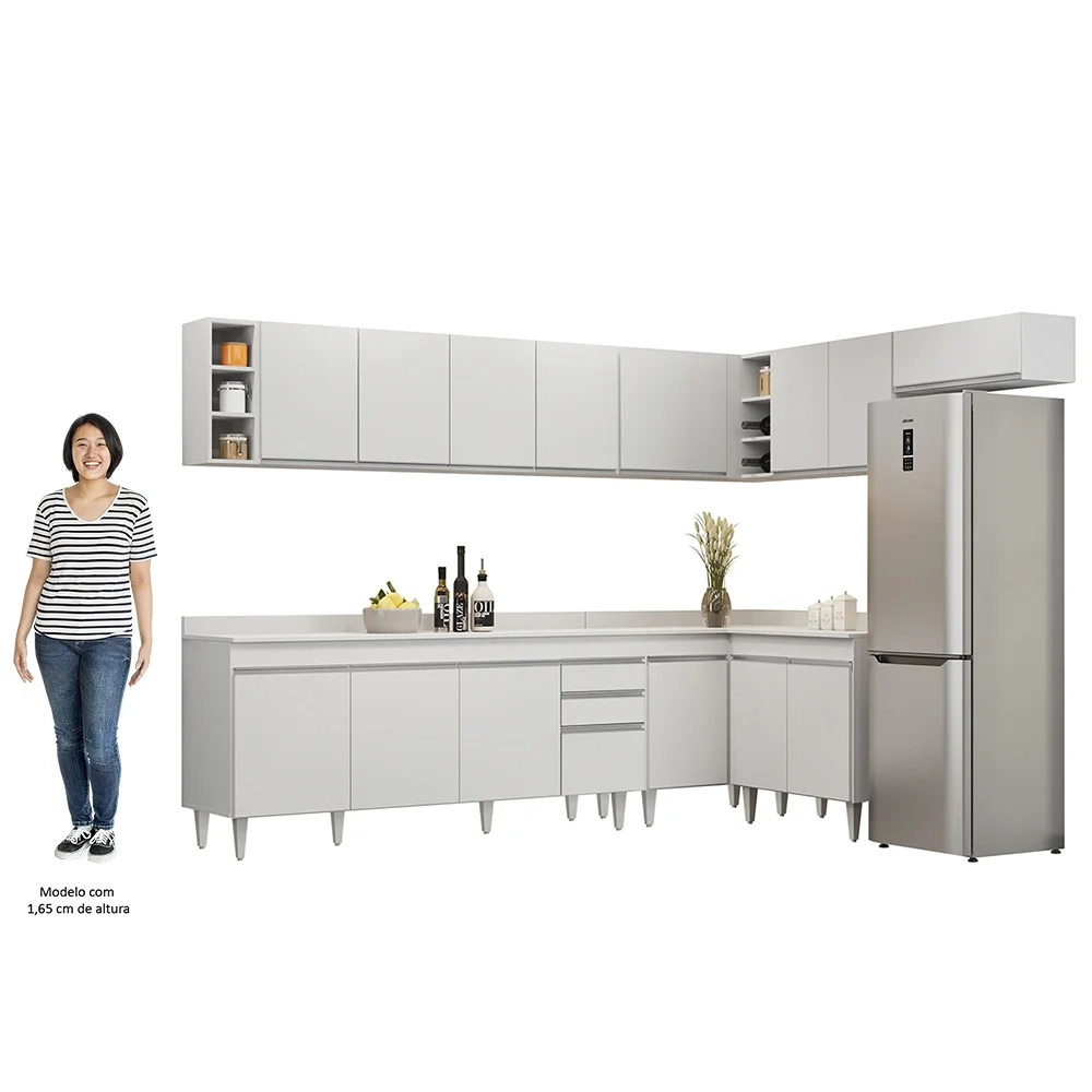 Armário de Cozinha Modulado de Canto 8 Peças CP26 Balcão com Tampo Branco - Lumil