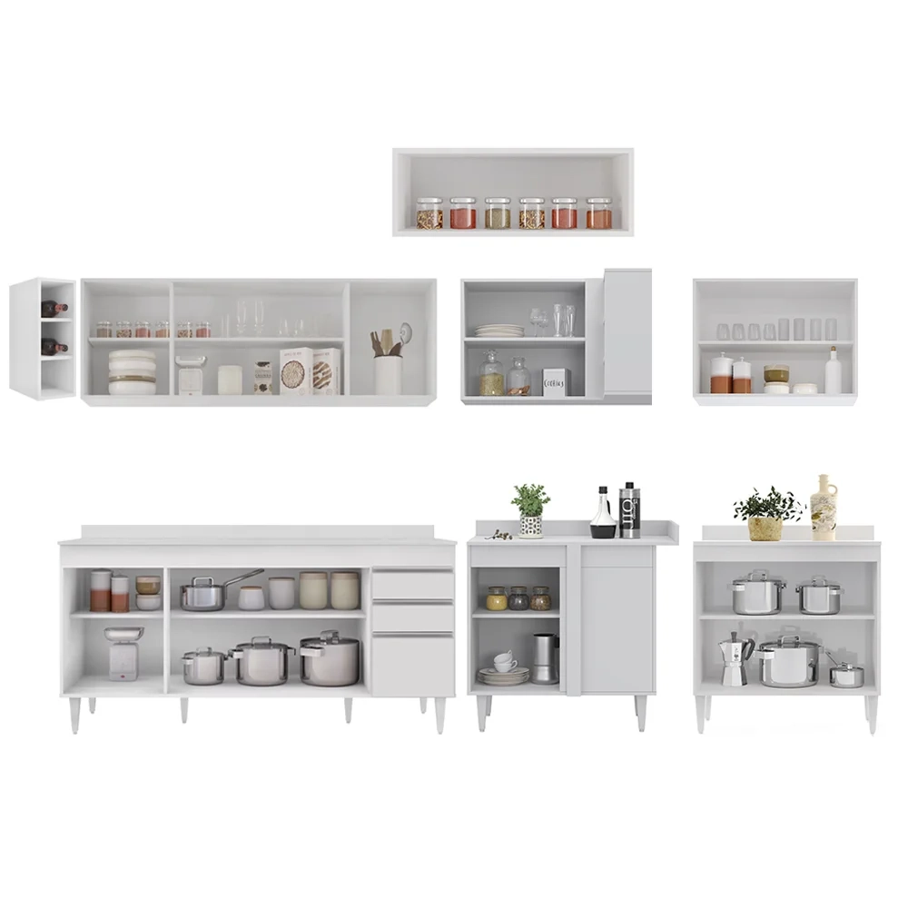 Armário de Cozinha Modulado de Canto 8 Peças CP26 Balcão com Tampo Branco - Lumil