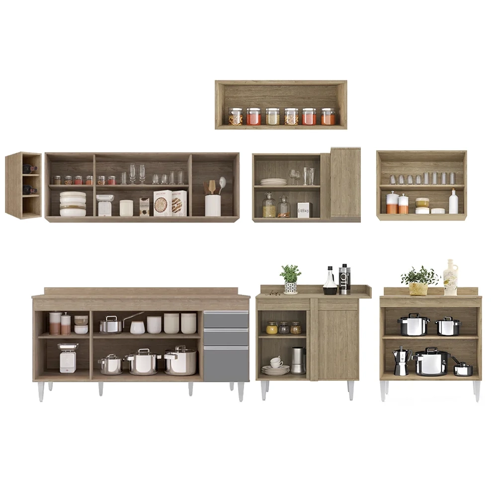 Armário de Cozinha Modulado de Canto 8 Peças CP26 Balcão com Tampo Castanho/Cinza - Lumil