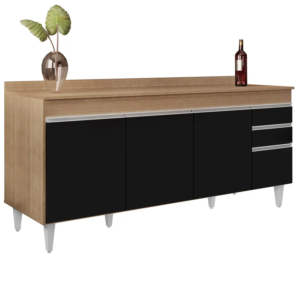 Armário de Cozinha Modulado de Canto 8 Peças CP26 Balcão com Tampo Castanho/Preto - Lumil