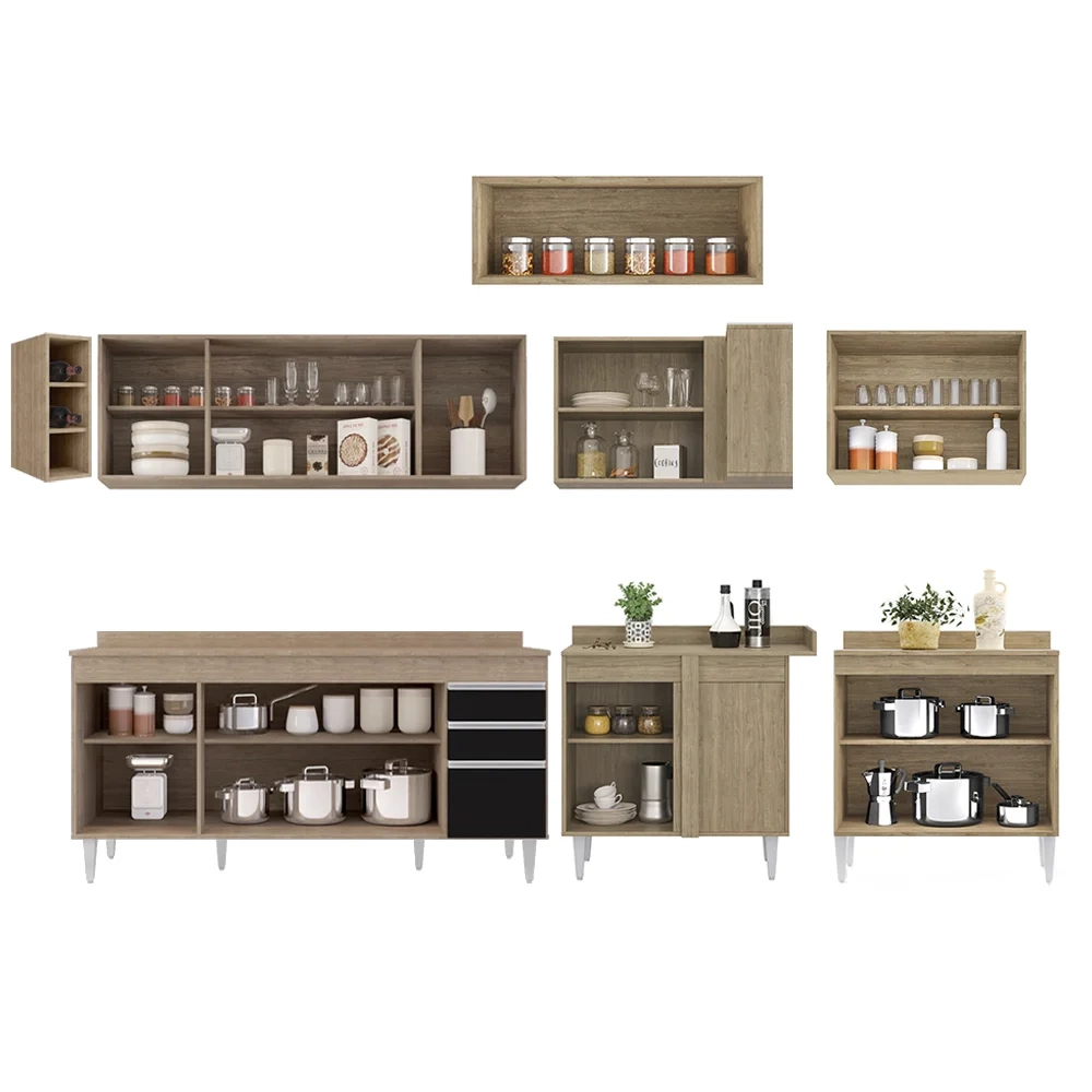 Armário de Cozinha Modulado de Canto 8 Peças CP26 Balcão com Tampo Castanho/Preto - Lumil