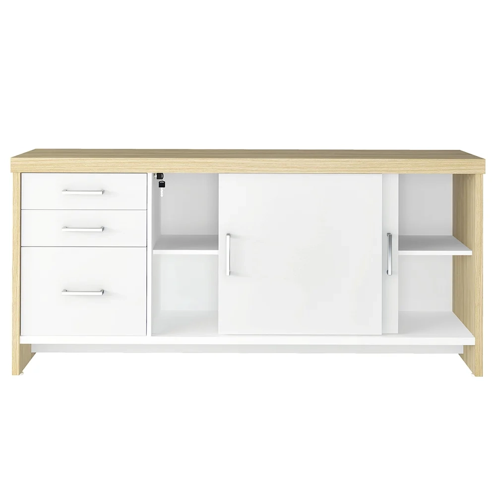 Conjunto Balcão Recepção em L e Balcão 2 Portas 3 Gavetas Corp A06 Olmo/Branco - Mpozenato