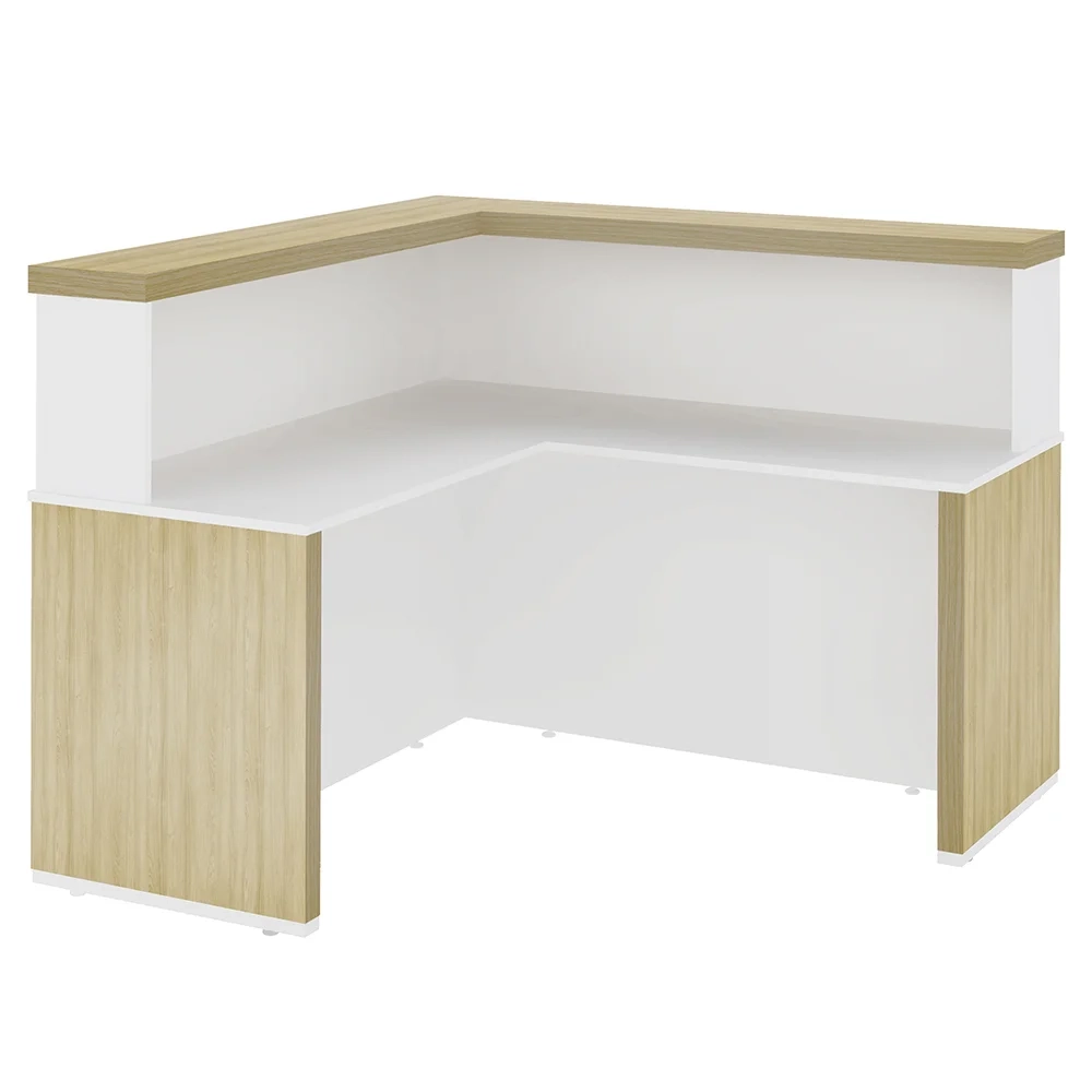 Conjunto Balcão Recepção em L e Balcão 2 Portas 3 Gavetas Corp A06 Olmo/Branco - Mpozenato