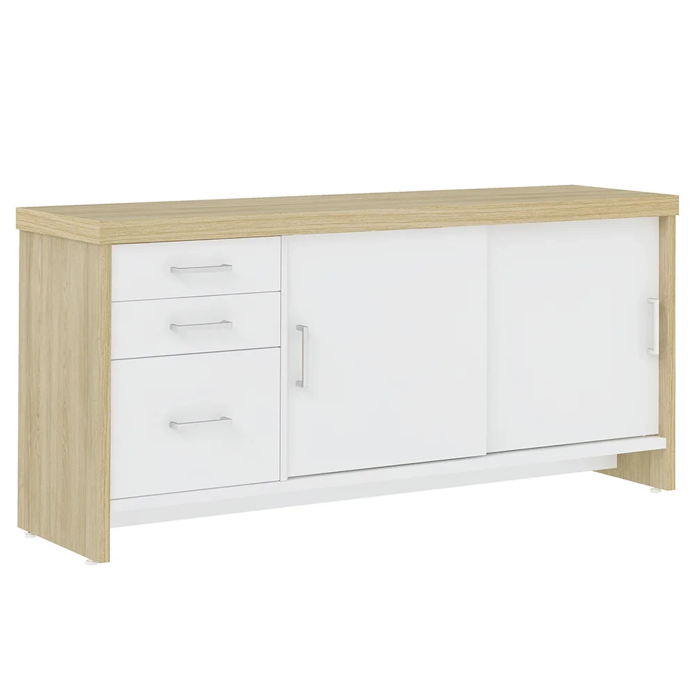 Conjunto Balcão Recepção em L e Balcão 2 Portas 3 Gavetas Corp A06 Olmo/Branco - Mpozenato