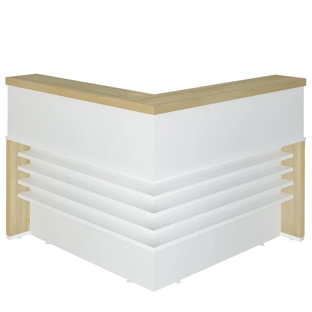 Conjunto Balcão Recepção em L e Balcão 2 Portas 3 Gavetas Corp A06 Olmo/Branco - Mpozenato